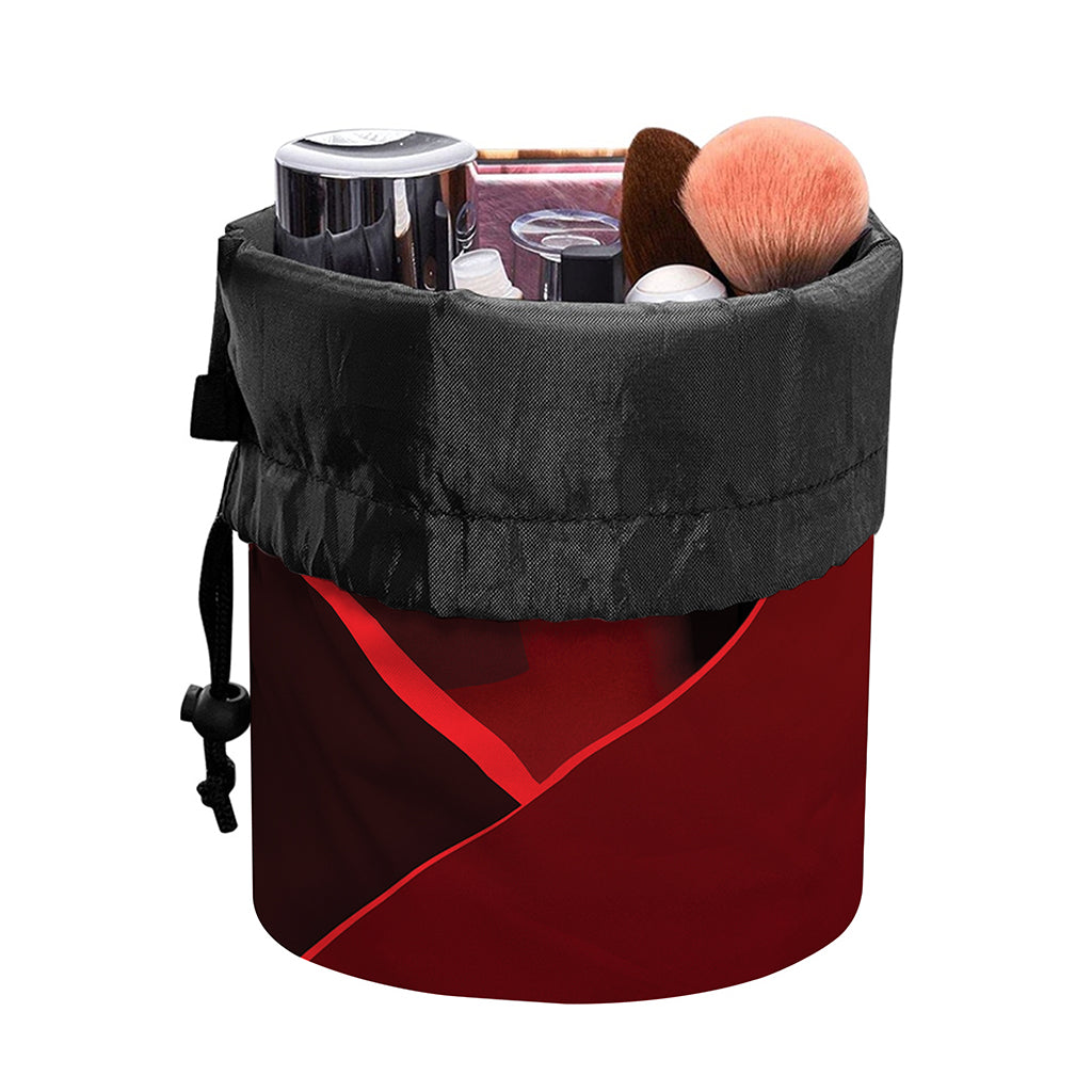 Red Geometric Print Drawstring Makeup Bag