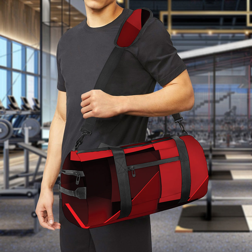 Red Geometric Print Gym Bag