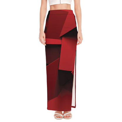 Red Geometric Print High Slit Maxi Skirt