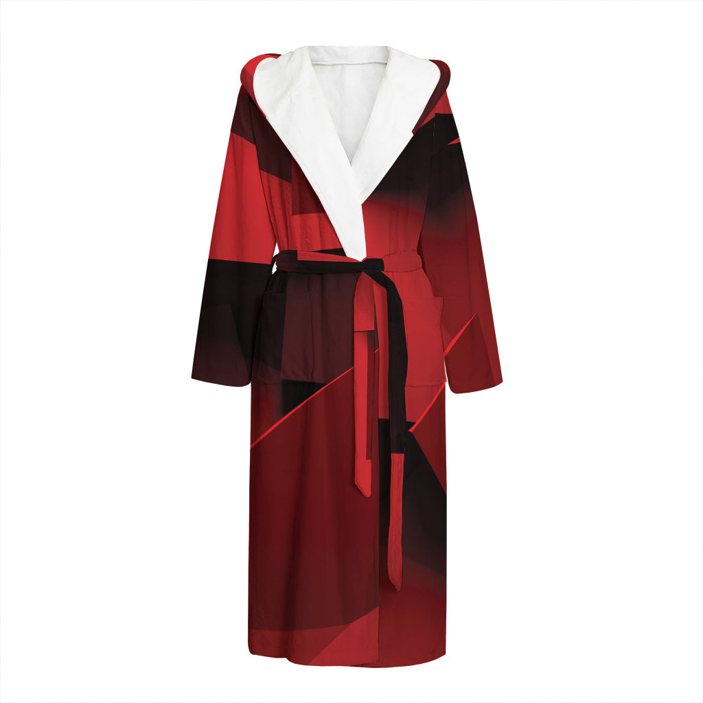 Red Geometric Print Hooded Bathrobe