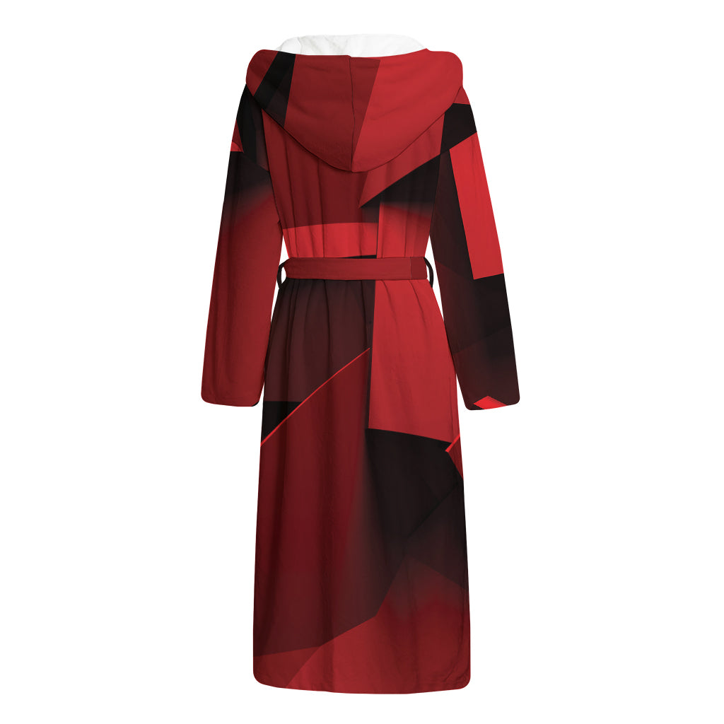 Red Geometric Print Hooded Bathrobe