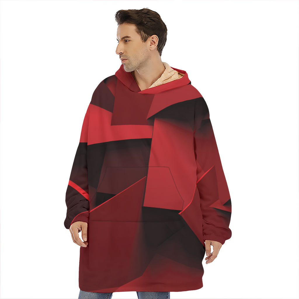 Red Geometric Print Hoodie Blanket