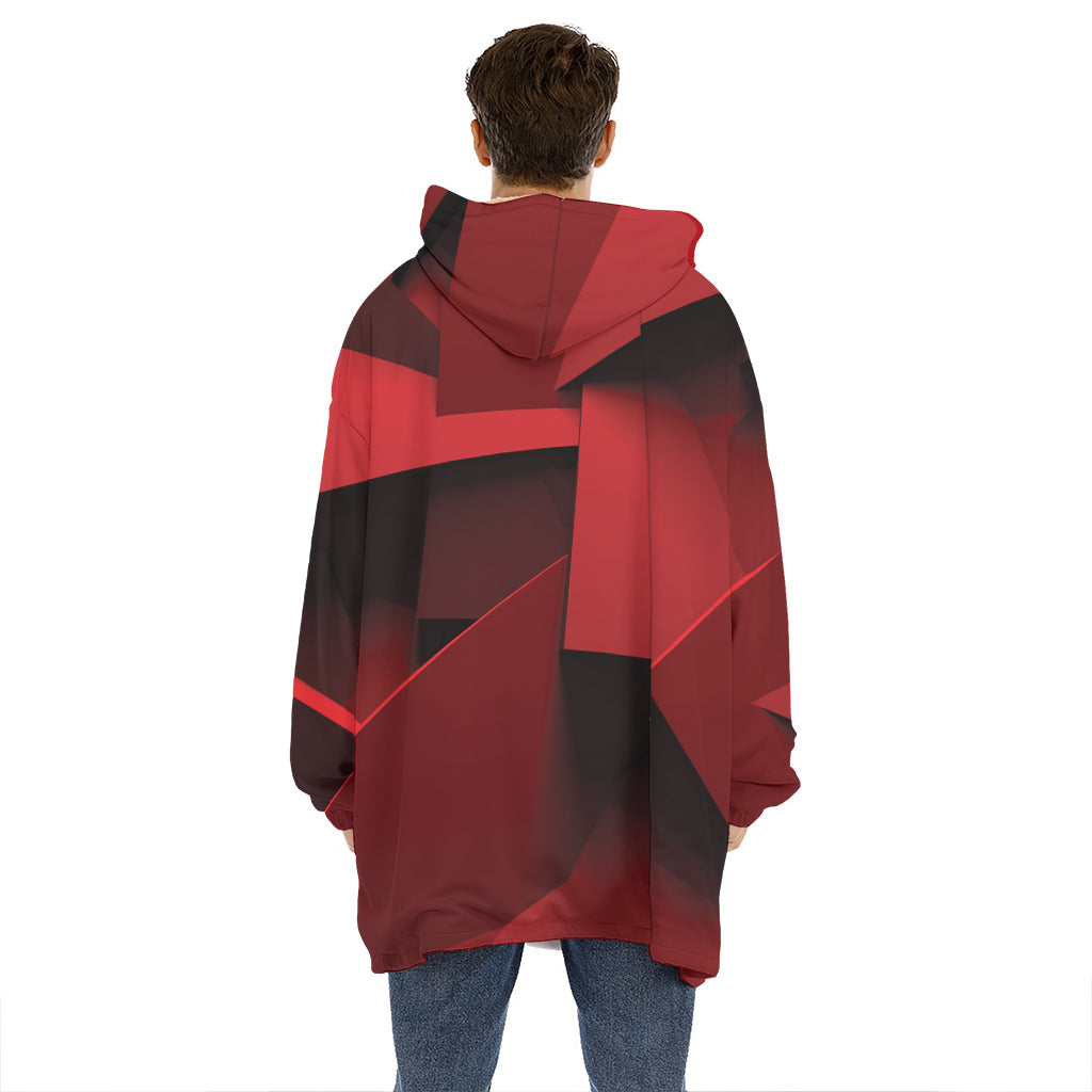 Red Geometric Print Hoodie Blanket