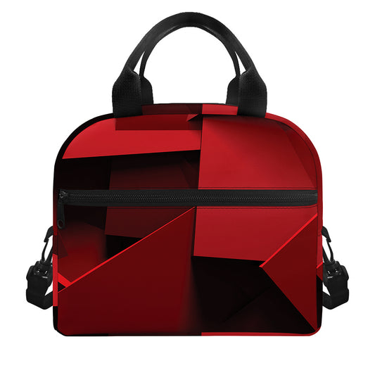 Red Geometric Print Insulated Lunch Bag