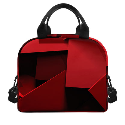 Red Geometric Print Insulated Lunch Bag