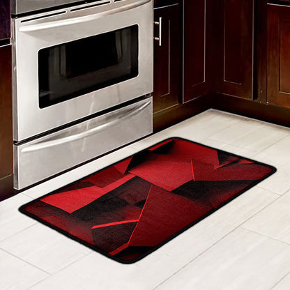 Red Geometric Print Kitchen Mat