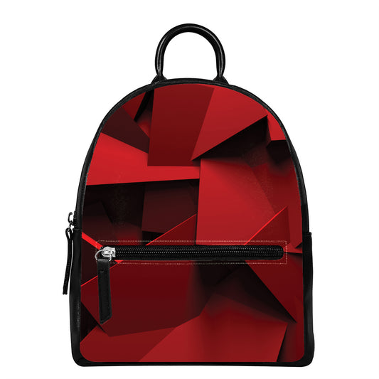 Red Geometric Print Leather Backpack