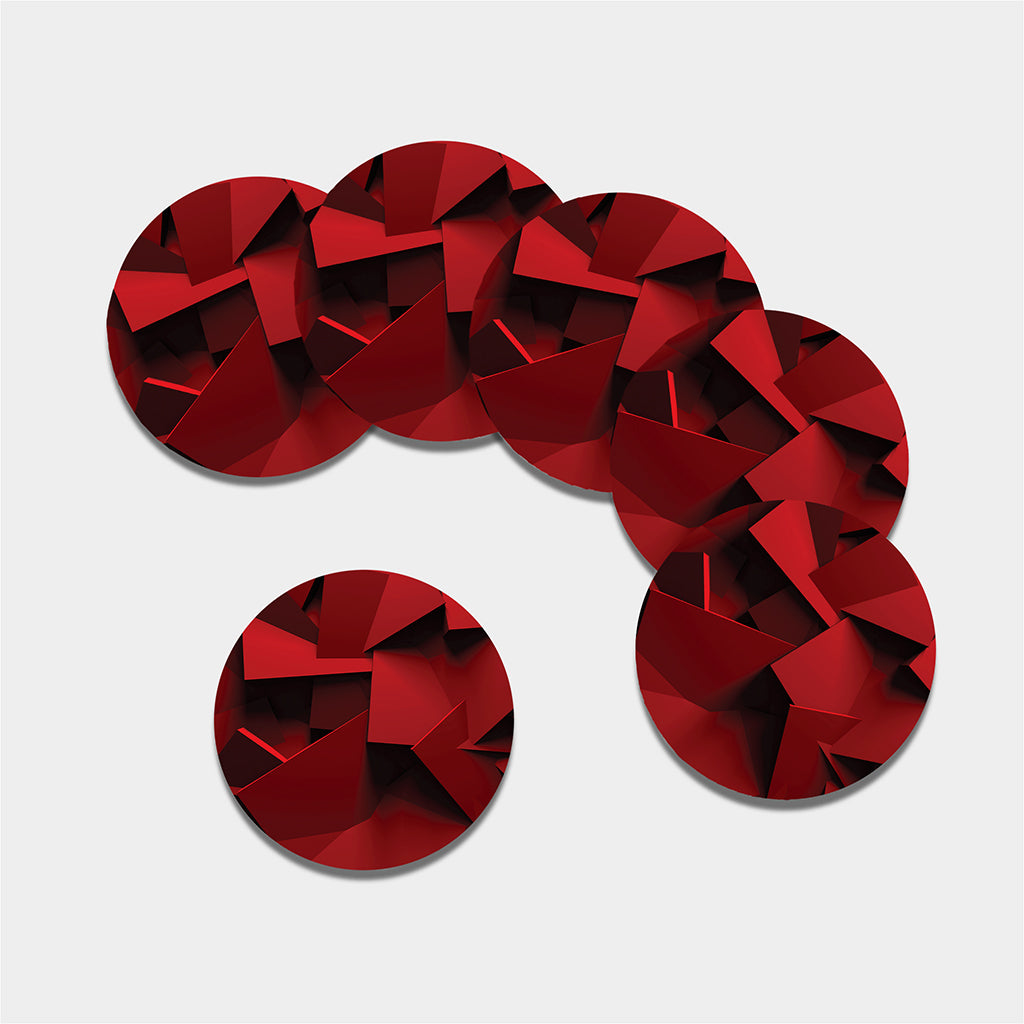 Red Geometric Print Leather Coaster Set