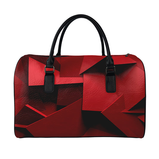 Red Geometric Print Leather Duffle Bag