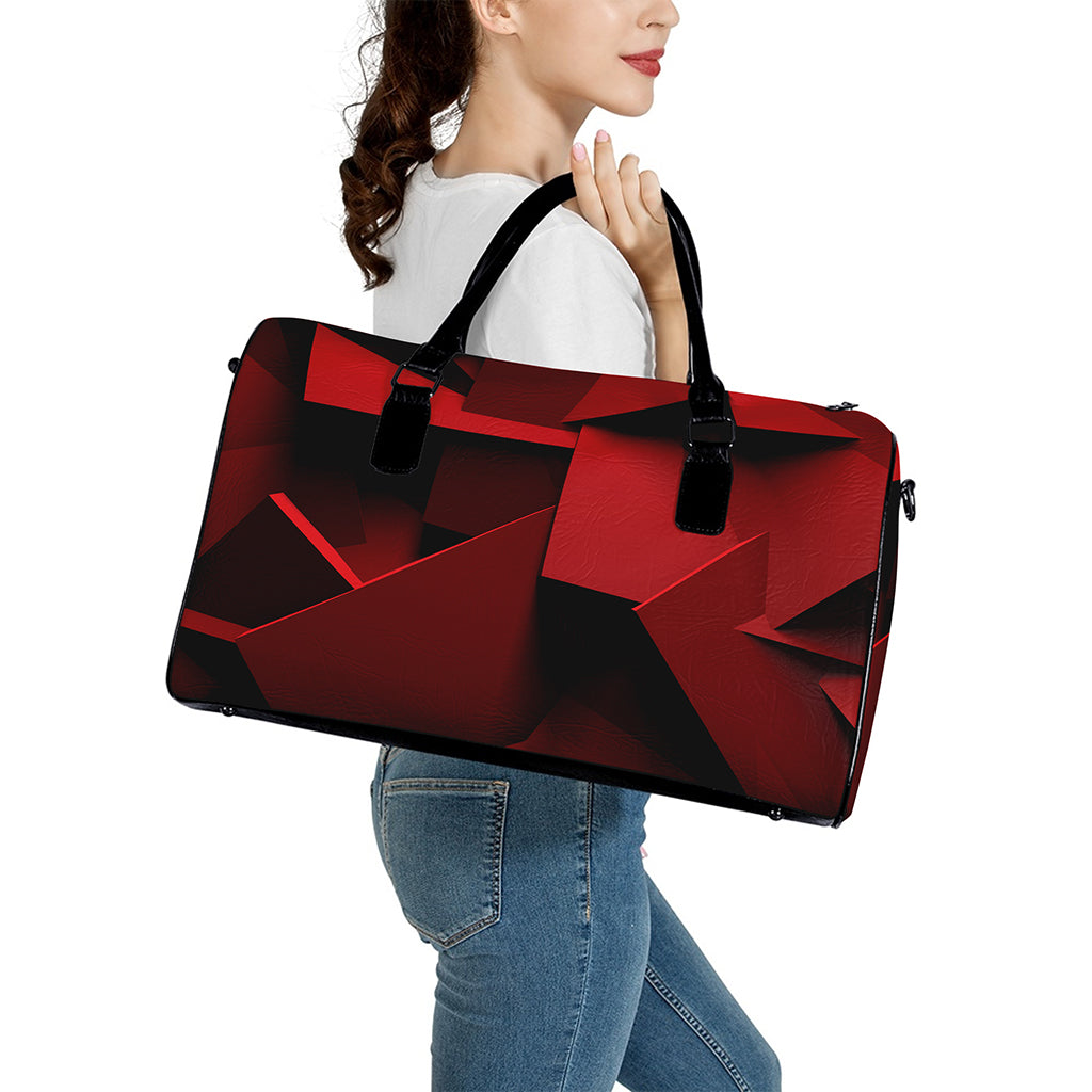 Red Geometric Print Leather Duffle Bag