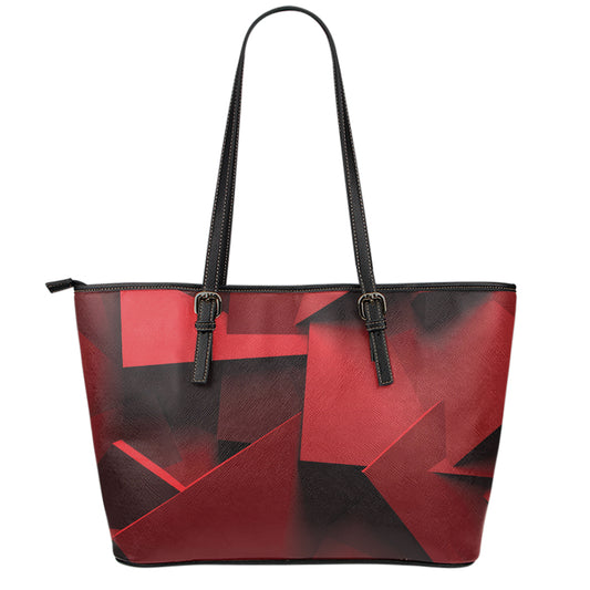Red Geometric Print Leather Tote Bag