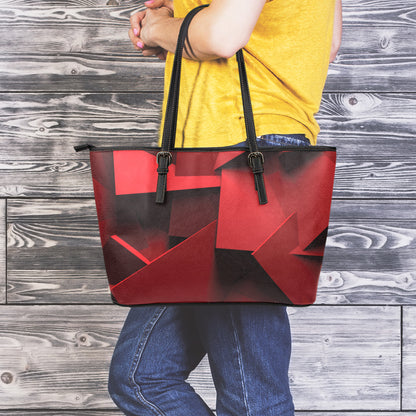Red Geometric Print Leather Tote Bag