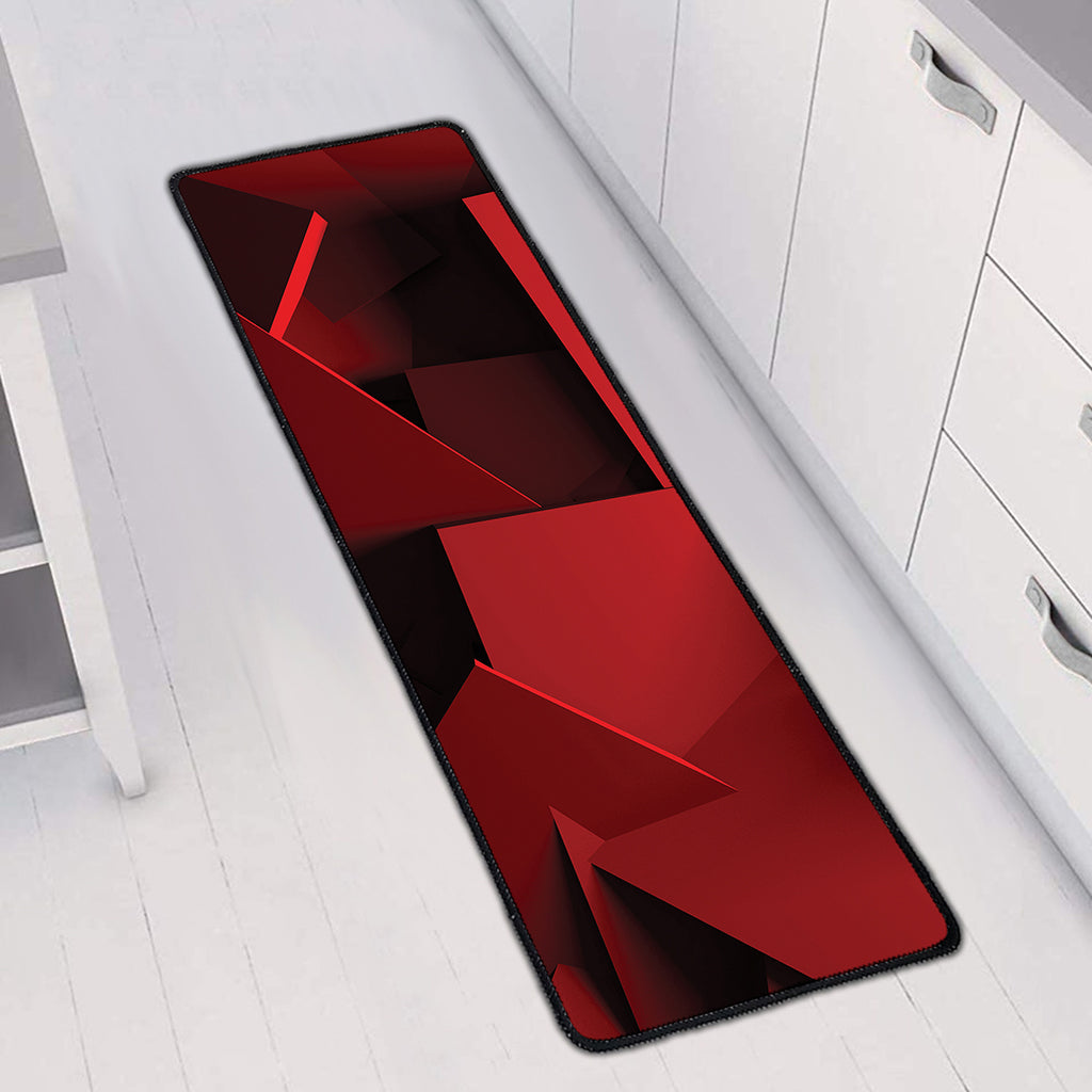 Red Geometric Print Long Kitchen Mat