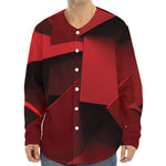 Red Geometric Print Long Sleeve Baseball Jersey
