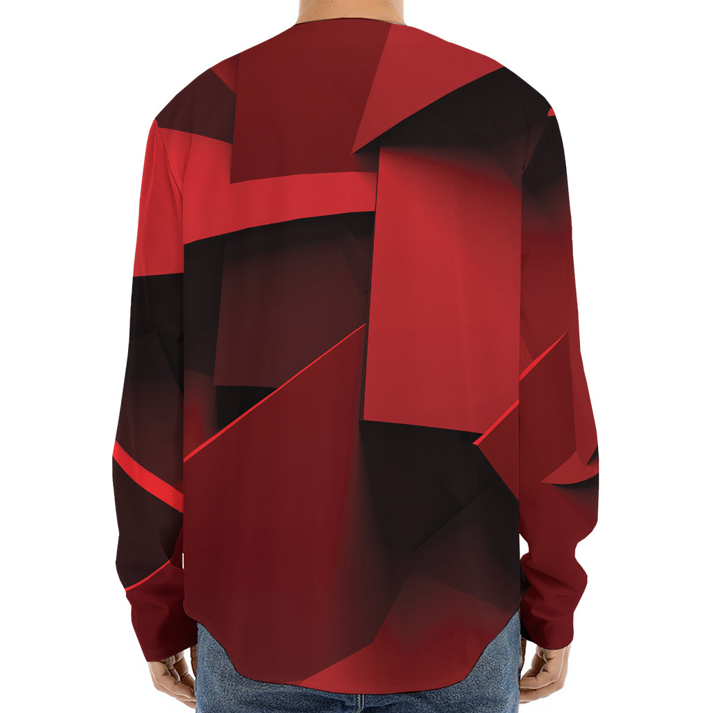 Red Geometric Print Long Sleeve Baseball Jersey