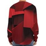 Red Geometric Print Long Sleeve Baseball Jersey