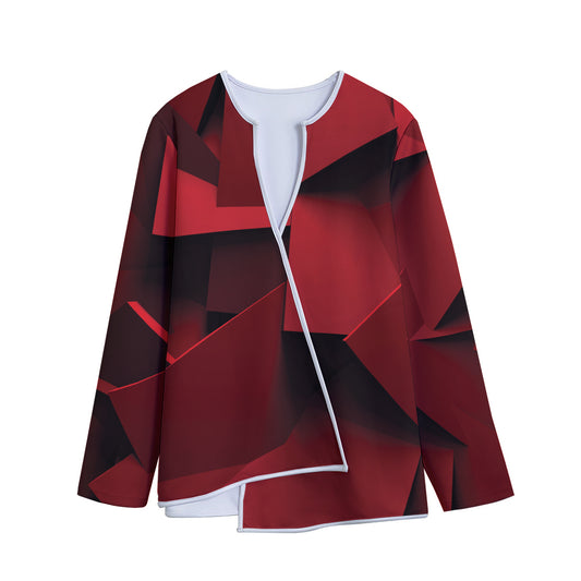 Red Geometric Print Long Sleeve Short Coat