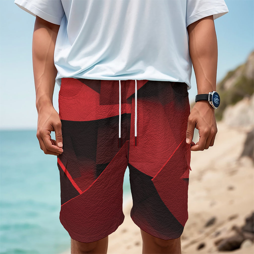 Red Geometric Print Men's Cargo Shorts