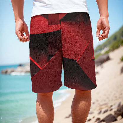 Red Geometric Print Men's Cargo Shorts