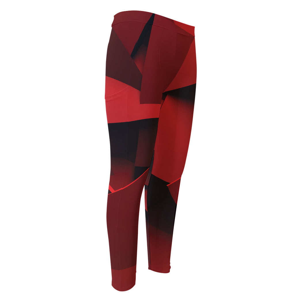Red Geometric Print Men's Compression Pants