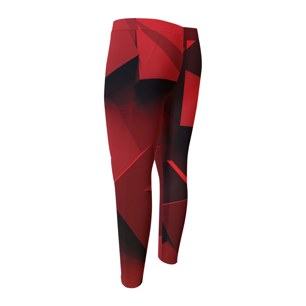 Red Geometric Print Men's Compression Pants