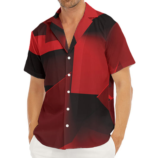 Red Geometric Print Men's Deep V-Neck Shirt