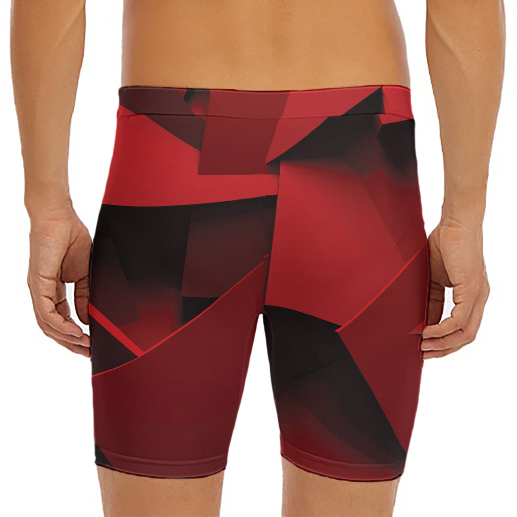 Red Geometric Print Men's Long Boxer Briefs