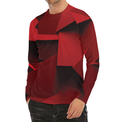 Red Geometric Print Men's Long Sleeve Rash Guard