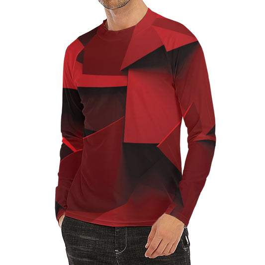 Red Geometric Print Men's Long Sleeve Rash Guard