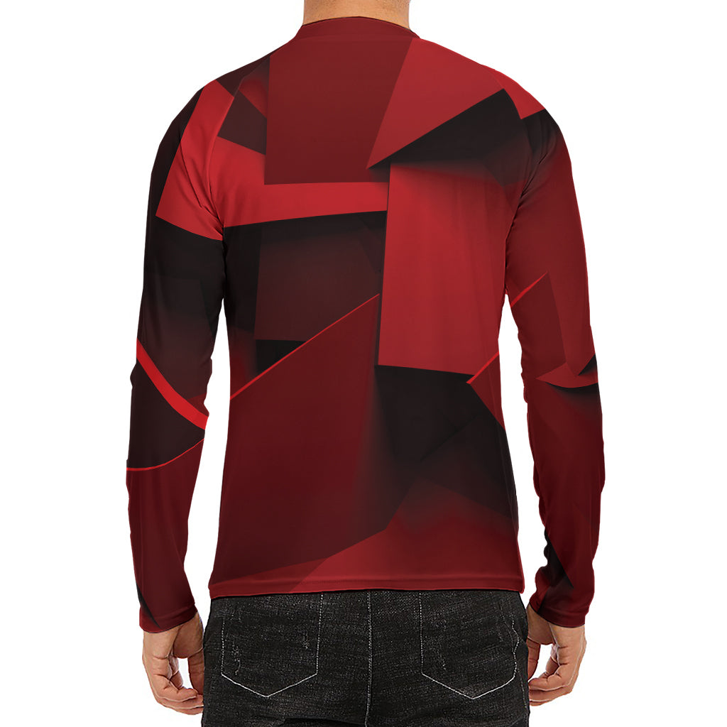 Red Geometric Print Men's Long Sleeve Rash Guard