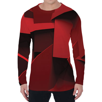 Red Geometric Print Men's Long Sleeve T-Shirt
