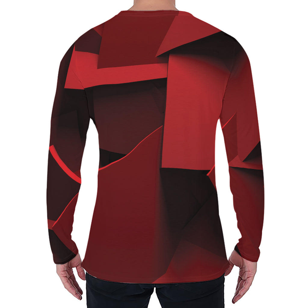Red Geometric Print Men's Long Sleeve T-Shirt