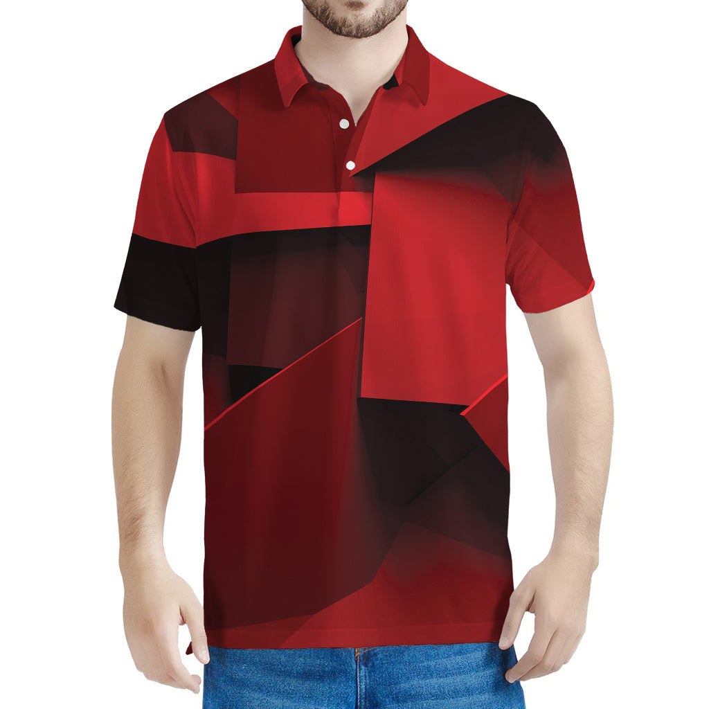 Red Geometric Print Men's Polo Shirt