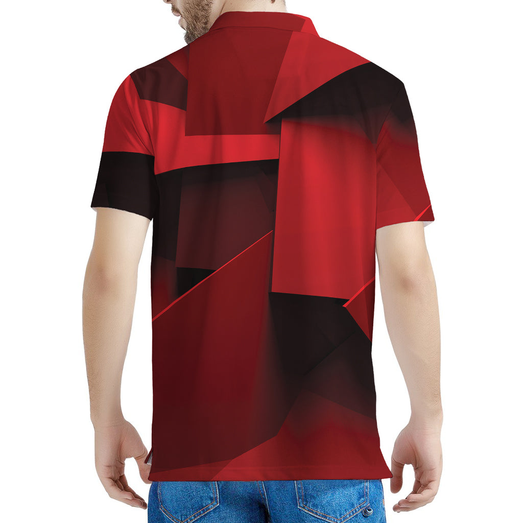 Red Geometric Print Men's Polo Shirt