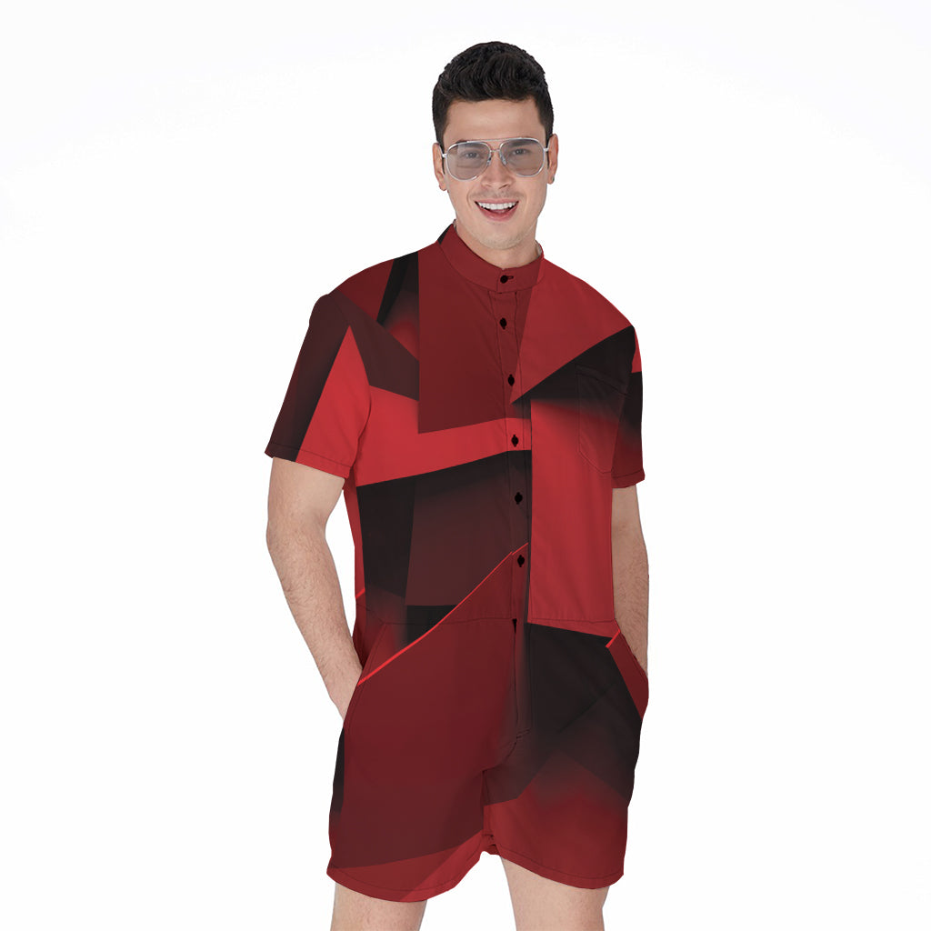 Red Geometric Print Men's Rompers