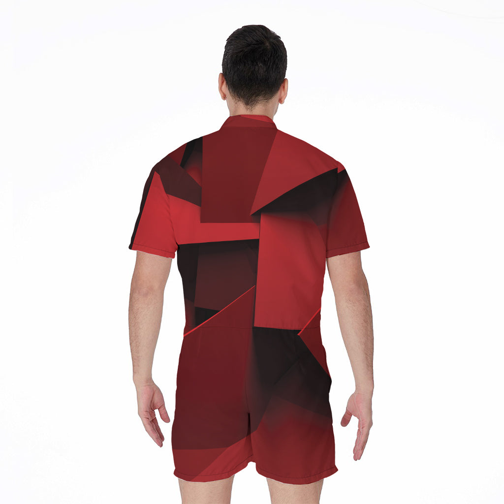 Red Geometric Print Men's Rompers