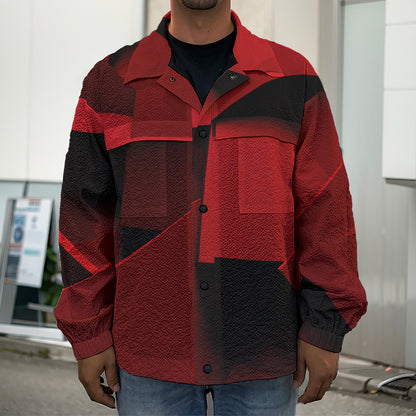 Red Geometric Print Men's Shirt Jacket