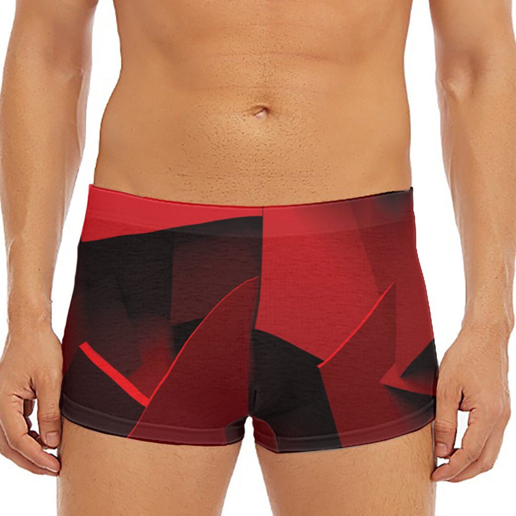 Red Geometric Print Men's Short Boxer Briefs