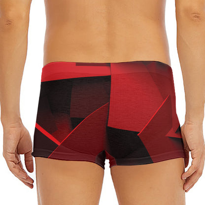 Red Geometric Print Men's Short Boxer Briefs
