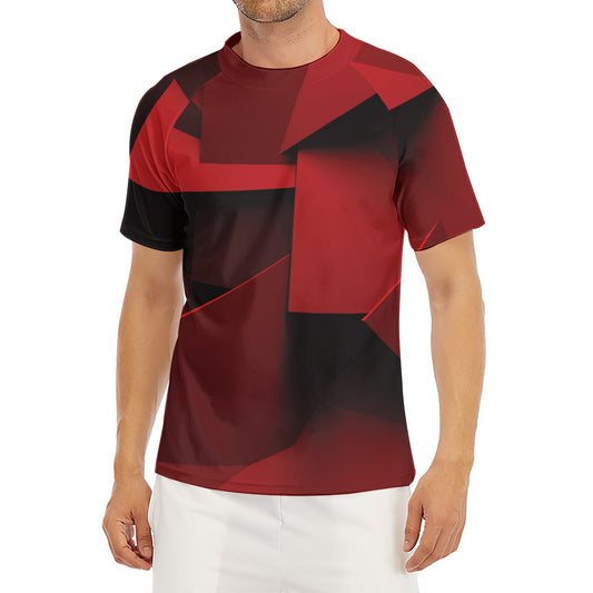 Red Geometric Print Men's Short Sleeve Rash Guard