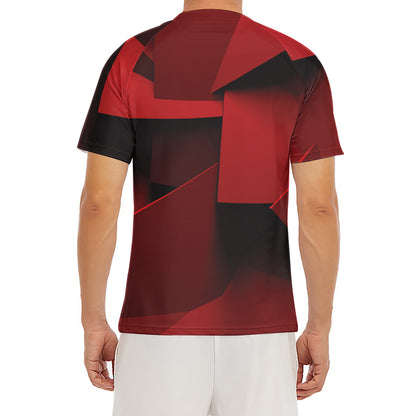 Red Geometric Print Men's Short Sleeve Rash Guard
