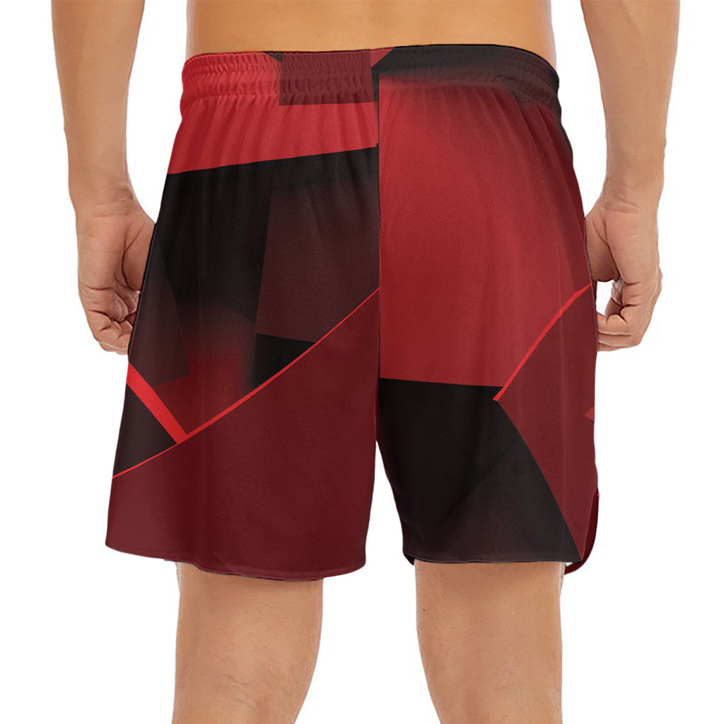 Red Geometric Print Men's Split Running Shorts