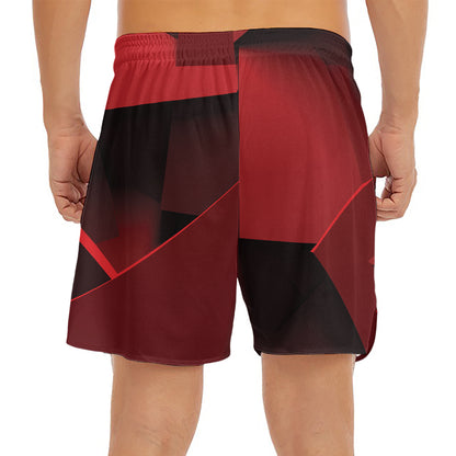 Red Geometric Print Men's Split Running Shorts