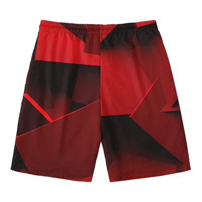 Red Geometric Print Men's Swim Trunks