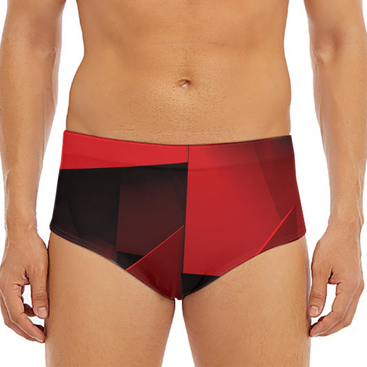 Red Geometric Print Men's Triangle Swim Briefs