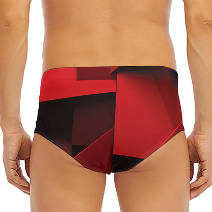 Red Geometric Print Men's Triangle Swim Briefs