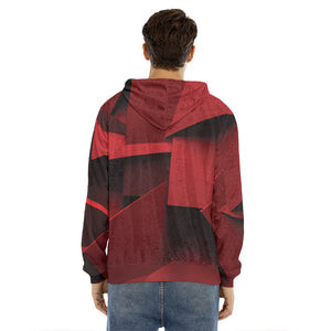 Red Geometric Print Men's Velvet Pullover Hoodie