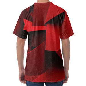 Red Geometric Print Men's Velvet T-Shirt