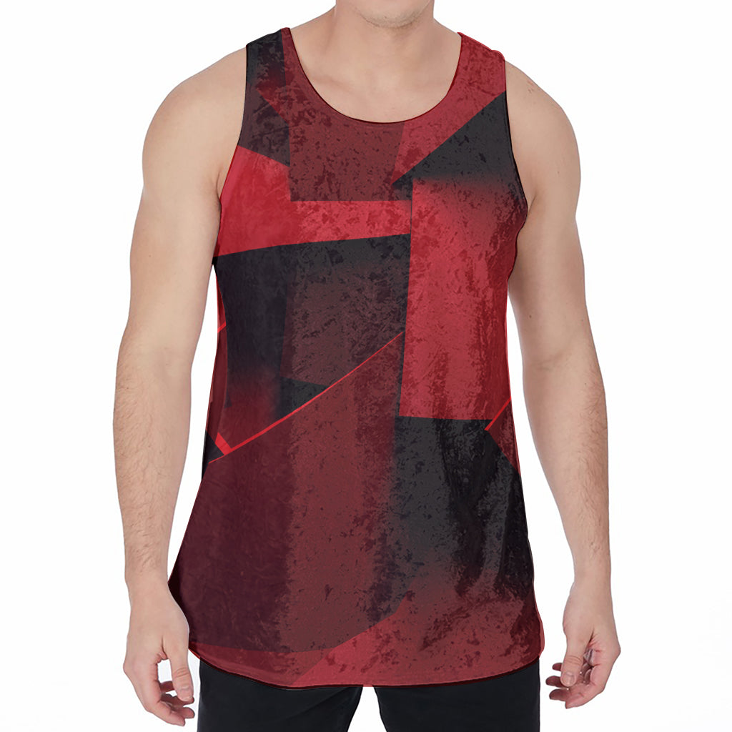 Red Geometric Print Men's Velvet Tank Top