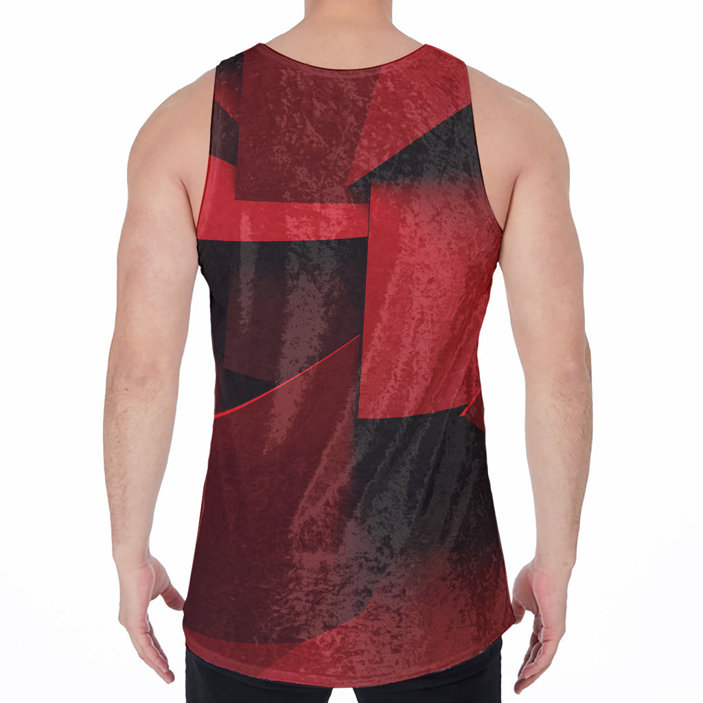 Red Geometric Print Men's Velvet Tank Top